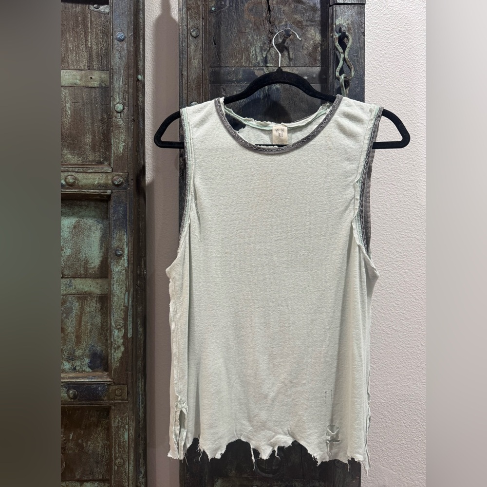 We The Free Cream and Gray Muscle Tee